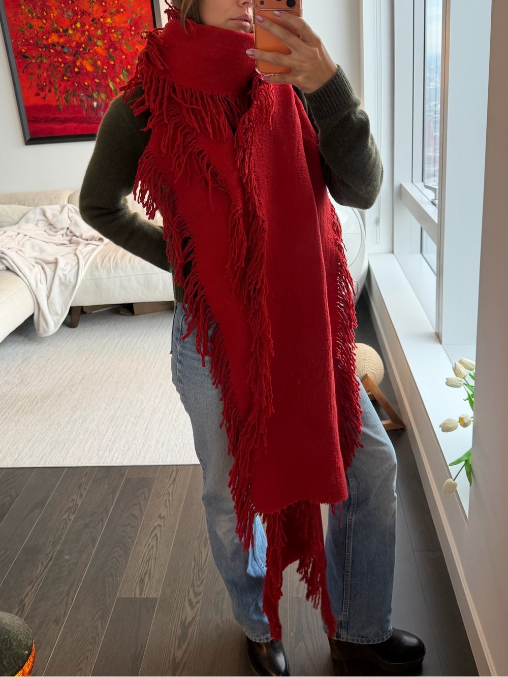 UMA WANG 100% Wool Fringed Scarf — Red — Made in Italy